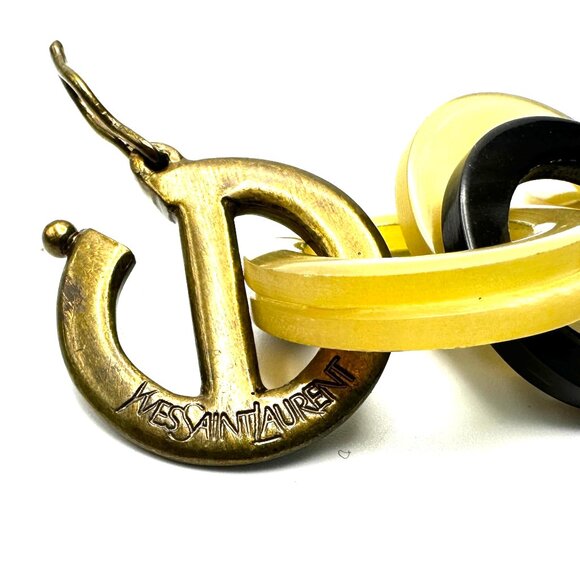 Vintage 1980s YSL Carved Horn Chain Link Bracelet— Heart Charm — Signed — EUC - Picture 2 of 10